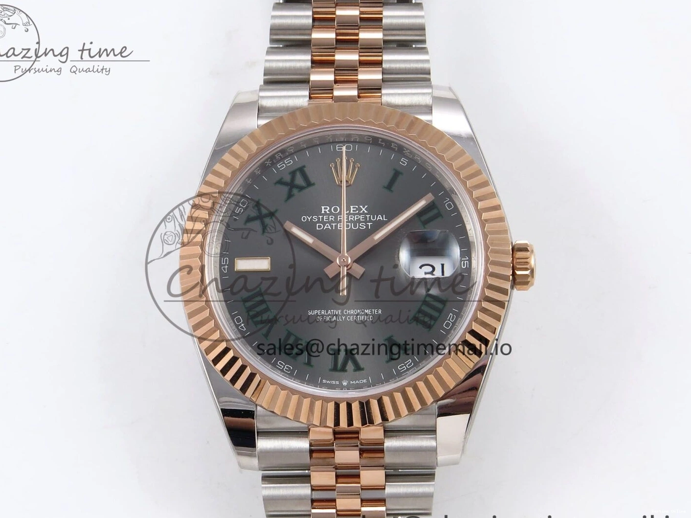 0214 DateJust 41 126331 ARF 1:1 Best Edition 904L Steel Gray Dial Green Roman Marker on SS RG Jubilee Bracelet SH3235（Gain Weight） FastDry 1103